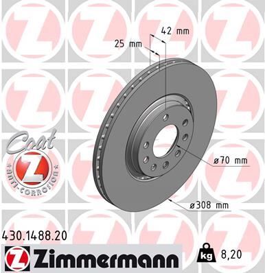 ZIMMERMANN 430.1488.20 ÖN FREN AYNASI ASTRA H-ZAFIRA B-MERIVA A-B-CORSA D-E-ADAM-ASTRA G-VECTRA B 308x25x5DLxHAVALI 16 İNÇ