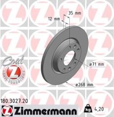 ZIMMERMANN 180.3027.20 ARKA FREN AYNASI ASTRA L 21>-COMBO E 19> GRANDLAND 17> P308 14>21 P508 18> P3008 16> PARTNER-BERLING O-RIFTER 19> P408 22> C4 13> TOYOTA PROACE CITY 19> 268x71x35x5DL DOLU