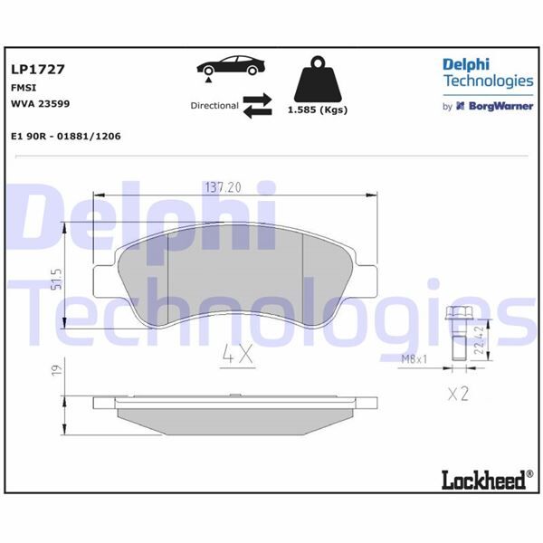 DELPHI LP1727 ÖN FREN BALATASI CORSA F 19> CROSSLAND 17> C2 03> C3 09> AIRCROSS 17> C4 04> C-ELYSEE 12> XSARA 96> BERLINGO 96> PARTNER 96> 206 00> 207 07> 208 12> 301 12> 307 00> 2008 13> 1007 05> DS3 15&
