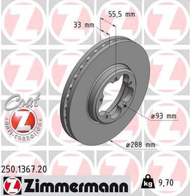 ZIMMERMANN 250.1367.20 ON FREN DISKI AYNASI TRANSIT CUSTOM V362 12> ARKA TEK TEKER CAP 288 33