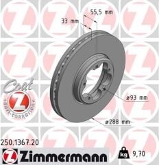 ZIMMERMANN 250.1367.20 ON FREN DISKI AYNASI TRANSIT CUSTOM V362 12> ARKA TEK TEKER CAP 288 33