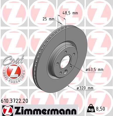 ZIMMERMANN 610.3722.20 ÖN FREN AYNASI VOLVO S40 2004-2012 C70 II 2006-2013 V40 2012 > V50 2004-2012 320 X5-DL