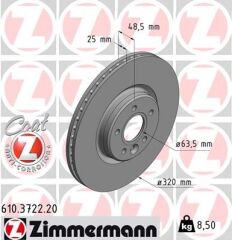 ZIMMERMANN 610.3722.20 ÖN FREN AYNASI VOLVO S40 2004-2012 C70 II 2006-2013 V40 2012 > V50 2004-2012 320 X5-DL