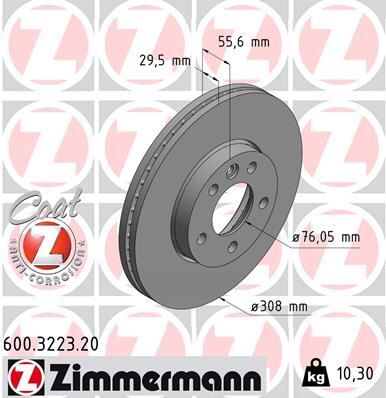 ZIMMERMANN 600.3223.20 ÖN FREN AYNASI TRANSPORTER T5 04/03>MULTIVAN 4.03>TOUAREG 02>CRAFTER 06> 308x29.5x5DLxHAVALI xxx 986479211-DF4308S