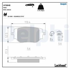 DELPHI LP3848 ARKA FREN BALATASI OTOMATİK EL FRENİ ZAFIRA LIFE 19> VIVARO C 19> JUMPY III 16> EXPERT 16> TOYOTA PROACE 16> 294 mm