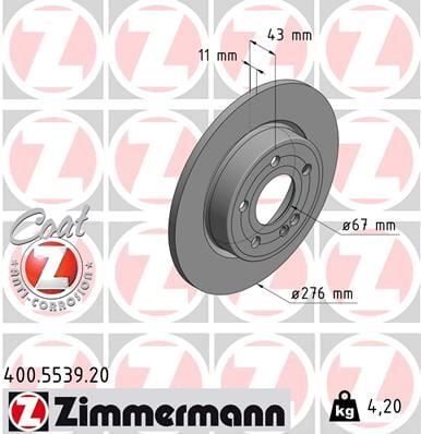 ZIMMERMANN 400.5539.20 FREN DISKI ARKA MERCEDES W177 W247 C118 X118