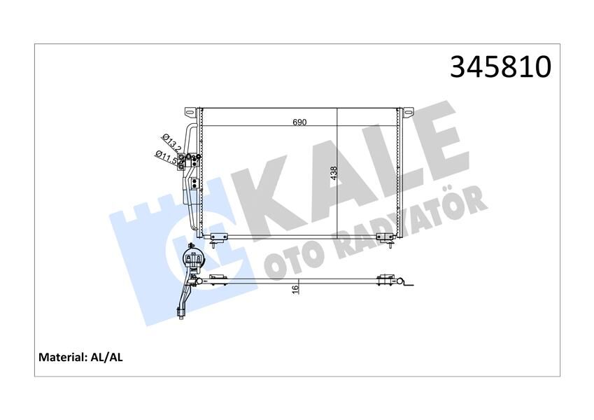KALE 345810 KLİMA RADYATÖRÜ KONDENSERİ OPEL OMEGA B 94>03 665x450x16 AL/AL