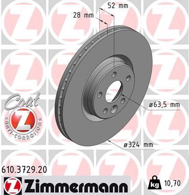 ZIMMERMANN 610.3729.20 ÖN FREN AYNASI ADET VOLVO XC60 D3 D4 D5 2.4D 2.0T 3.2 T5 T6 2008 >2017 CAP 324X5 BJN