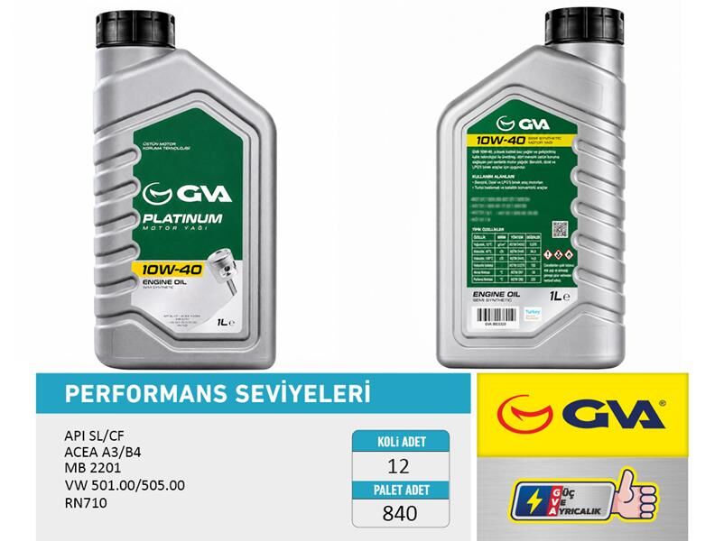 GVA 9921320 MOTOR YAĞI 10W40 1 LT PLATINUM YARI SENTETİK API SL/CF