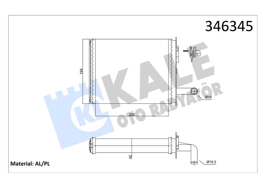 KALE 346345 KALORİFER RADYATÖRÜ BRAZİNG PALIO MUSLUKLU 233x195x32