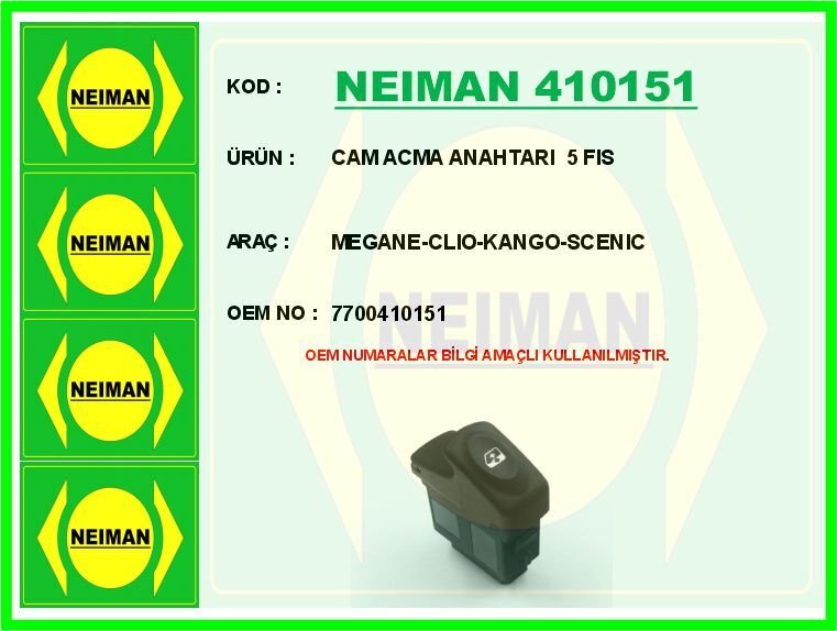 NEIMAN 410151 CAM ACMA ANAHTARI 5 FIS MEGANE-CLIO-KANGO-SCENIC