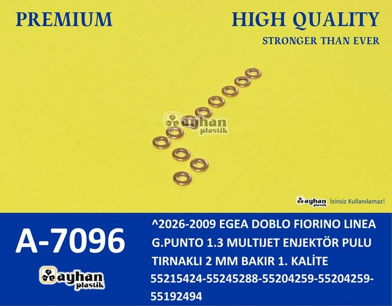 AYHAN A7096 ENJEKTÖR PULU TIRNAKLI 2MM BAKIR DOBLO-FIORINO-LINEA-G.PUNTO-EGEA 1.3 MTJ 2009-2026
