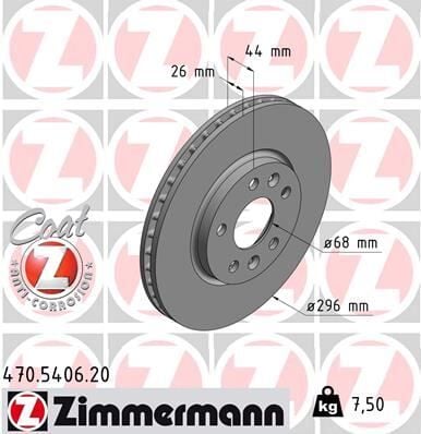 ZIMMERMANN 470.5406.20 ÖN FREN DİSKİ RENAULT MEGANE IV 15> TALISMAN 15> DIŞ ÇAP:296MM K:26MM Y:44MM 5 DELİK