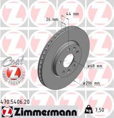 ZIMMERMANN 470.5406.20 ÖN FREN DİSKİ RENAULT MEGANE IV 15> TALISMAN 15> DIŞ ÇAP:296MM K:26MM Y:44MM 5 DELİK