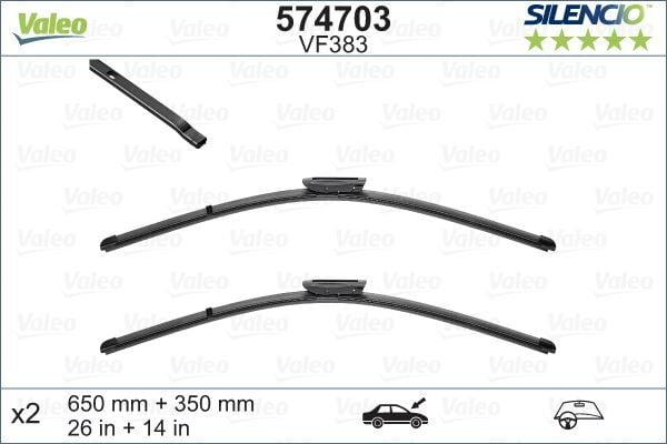 VALEO 574703 Valeo Silencio X-TRM Flat Blade VM383 X2 650 350 mm RENAULT CLIO 4
