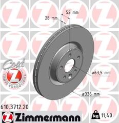 ZIMMERMANN 610.3712.20 ON FREN DISK AYNASI HAVALI VOLVO S60 II 10>15 S80 II 06> V60 I 11>15 V70 III 07>15 XC70 II 09>15 336cm CAP