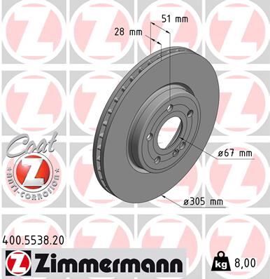 ZIMMERMANN 400.5538.20 FREN DISKI ON MERCEDES W177 V177 W247 C118 X118 H247 X247