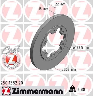 ZIMMERMANN 250.1382.20 ARKA FREN AYNASI TRANSİT V363 14 > ÇİFT TEKER 308x18x122.5x22x6DL 0986479D43