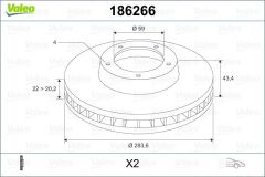 VALEO 186266 ÖN FREN AYNASI FIAT DOBLO 05>IDEA 04>LINEA 09> FIORINO 09> BRAVO 01>STILO 01> 284x22x 4 DELİK HAV ALI