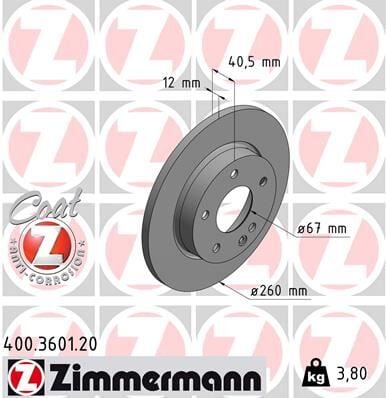 ZIMMERMANN 400.3601.20 FREN DISKI ON MERCEDES A-CLASS W168