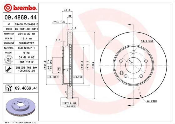 BREMBO 09486941 FREN DISKI ON MERCEDES C-CLASS W202 S202