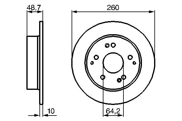 BOSCH 0986479225 ARKA FREN DİSKİ DOLU TİP HONDA CIVIC 1.6L D16V1 hatcback EP2 kasa 01-05 / CIVIC TYPE-R 2.0L K20A 2 EP3 kasa 01-05 260 çap x 5 bijon - Adet disk fiyatıdır