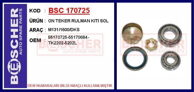 BSC 170725 ON TEKER RULMAN KITI SOL M131/1600/DKS