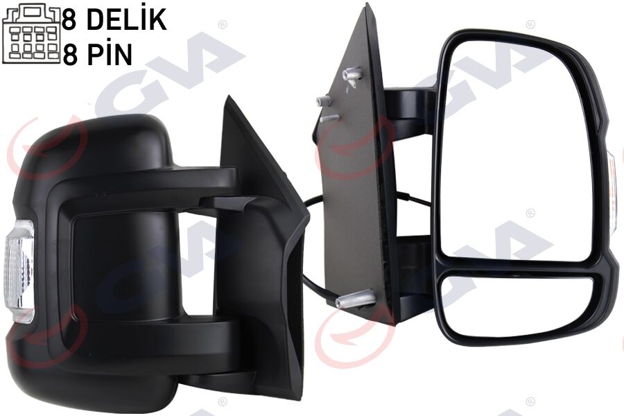 GVA 1027150 DIŞ DİKİZ AYNASI SAĞ DUCATO-BOXER-JUMPER 06> ELEKTRİKLİ ISITMALI SİNYALLİ KISA KOL KONVEKS 8 FİŞ ÇİFT CAM