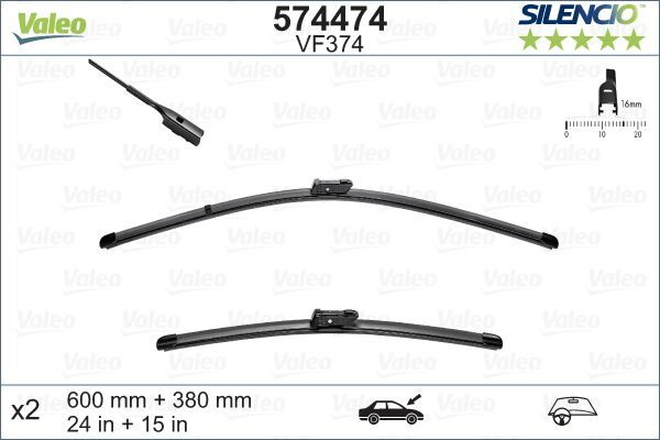 VALEO 574474 SİLECEK 60 38cm X2 FLAT BLADE-MUZ TİPİ AUDI A1 11 > VW POLO 09>