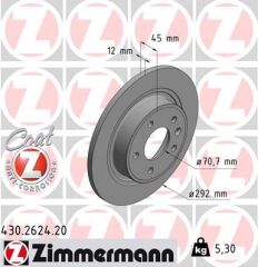 ZIMMERMANN 430.2624.20 ARKA FREN AYNASI 16 INÇ ASTRA J 09 > ZAFIRA C 11 > CRUZE 09 > 268.5x12x5DL DOLU 569075