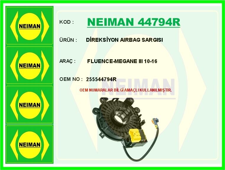 NEIMAN 44794R DİREKSİYON AIRBAG SARGISI FLUENCE-MEGANE III 10-16