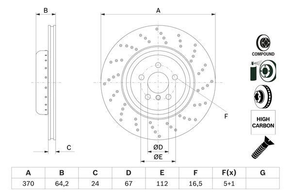 BOSCH 0986479G13 FREN DISKI HAVALI DELIKLI ARKA SAG BMW G30 G32 G11