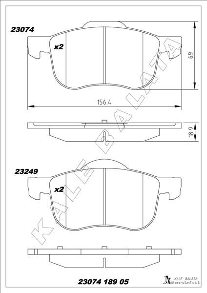 KALE 23074 189 05 MSH KD11 ÖN BALATA VOLVO S60 00-10 S80 98-06 V70 97-07 XC70 00-07 S70 97-00