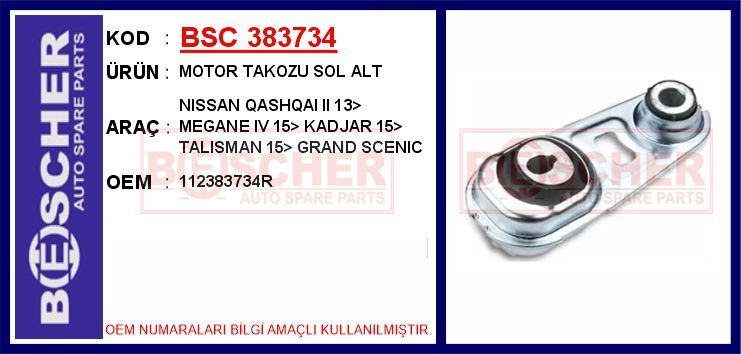 BSC 383734 MOTOR TAKOZU SOL ALT NISSAN QASHQAI II 13> RENAULT MEGANE IV 15> KADJAR 15> TALISMAN 15> GRAND SCENIC 15> 1.2 TCE 1.3 TCE 1.5 DCI 1.6 DCI
