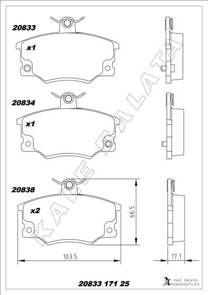 KALE 20833 171 25 ANS KD13 ÖN FREN BALATASI FIAT TEMPRA-TİPO-UNO-PUNTO ALFA ROMEO 33-145-146-155