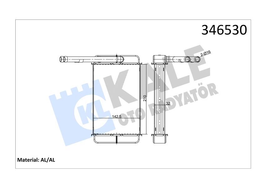KALE 346530 KALORIFER RADYATORU TRANSIT 2.0 2.5D 85>92 T12 T15 92>00 BRAZING