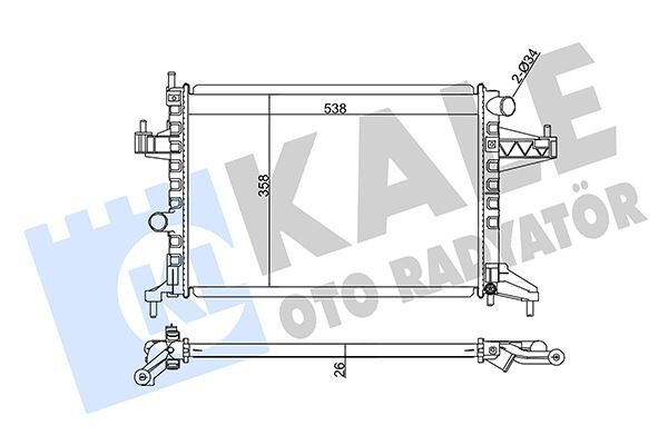 KALE 363600 SU RADYATÖRÜ OPEL CORSA C 1.4 1.8 00 >COMBO 1.6 1.6CNG 01 >TIGRA 1.8 04 > MT AC NAC BRAZING 538x358x26 95513833-9196689