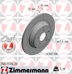 ZIMMERMANN 250.1376.20 FREN DİSKİ ARKA FORD MONDEO 14>