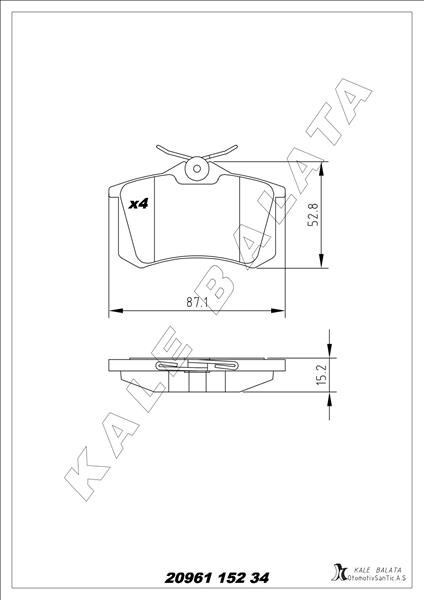KALE 20961 152 34 ANS KD13 ARKA FREN BALATA RENAULT CLIO 05> KANGOO 01> LAGUNA 96> FLUENCE 09> MEGANE 96> CITROEN BERLINGO 99> C2 C3 C4 03> DS4 11> PEUGEOT 307 00> 308 07> PARTNER 96>VW POLO CLASSIC 95>01 GOLF III-IV-PA