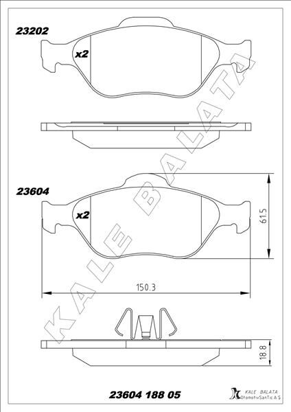 KALE 23604 188 05 ANS KD13 ÖN BALATA FIESTA 1.4TDCİ ABSLİ 00 > FUSION 02 > MAZDA 121 96 > MAZDA 2 03> GDB1419