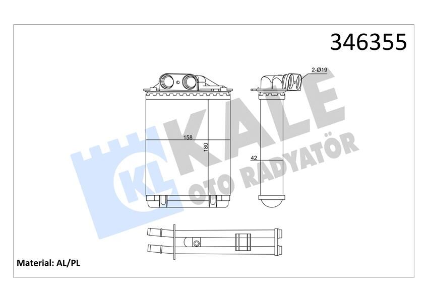 KALE 346355 KALORIFER RADYATORU FIAT 500C FIAT 500 FIAT 500L PANDA FORD KA 1.2 1.3 1.4