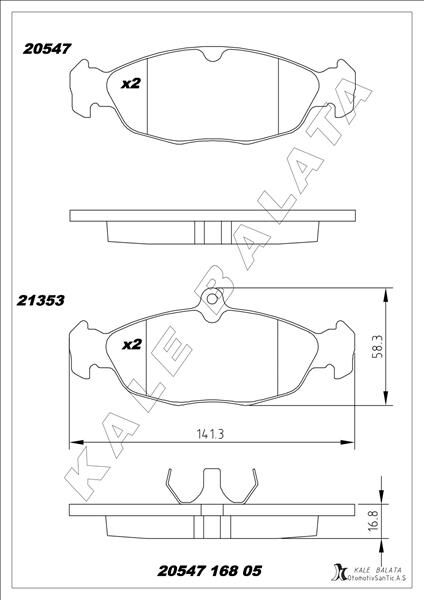 KALE 20547 168 05 ANS KD13 ÖN BALATA ASTRA F-CORSA A B -VECTRA A-TIGRA- 94-00 COMBO 1.4-1.6i-1.7 D 92-00 GDB1040