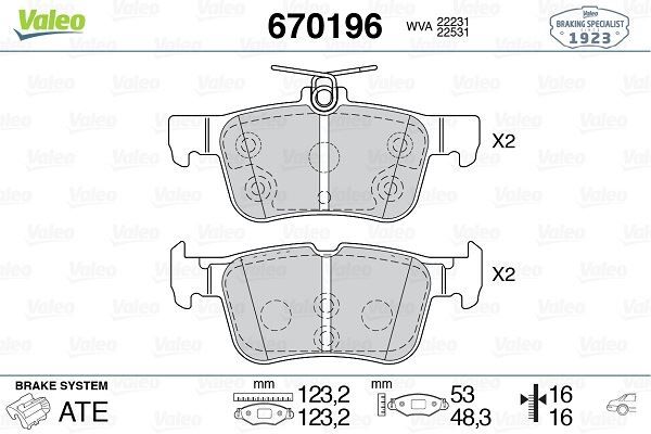 VALEO 670196 ARKA FREN BALATASI GALAXY III 15> MONDEO V 14> EDGE 15>19 FOCUS IV 17> KUGA III 19>