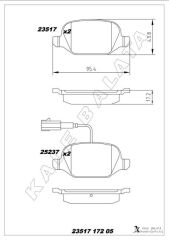 KALE 23517 172 05 ANS KD13 ARKA FREN BALATASI ALFA ROMEO MITO 09> FIAT LINEA 09> 1.3JTD 1.4TJET 1.6JTD