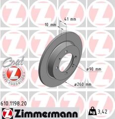 ZIMMERMANN 610.1198.20 ARKA FREN DİSKİ DOLU TİP MITSUBISHI CARISMA 1.6L 4G92 DA1A 95-> 1.8L GDI 4G93 DA2A 95-> 1.9L DI-D F9Q dizel DA5A 00-05 / SPACE STAR 1.3L 1.6L DG1A 98-> 260 çap x 4 bijon - Adet disk fiyatıdır
