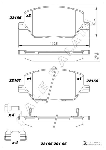 KALE 22165 201 05 MSH KD13 ÖN FREN BALATASI FIAT 500X 14> JEEP RENEGADE 14> COMPASS 20> 1.3D MTJ 1.3TB 1.4 1.6D MTJ 1.6E-TORQ 2.0D MTJ