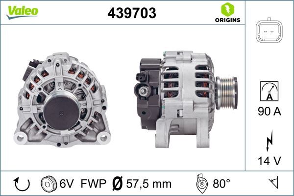 VALEO 439703 ALTERNATÖR KOMPLE 14V 90A BIPPER-NEMO 08> 1.4 HDI