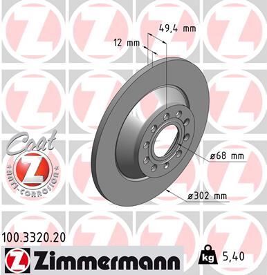 ZIMMERMANN 100.3320.20 ARKA FREN AYNASI AUDI A6 4B.C5 3.0 QUATTRO 07/04 > A6 4F2 2.0 TDI 07/04 > 302x11.7x9DL 986479257-DF4434