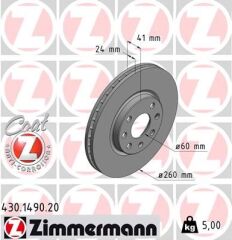 ZIMMERMANN 430.1490.20 ÖN FREN AYNASI CORSA C - COMBO C 01>11 MERIVA A 03>10 TIGRA 04>09 260x24x4DL HAVALI