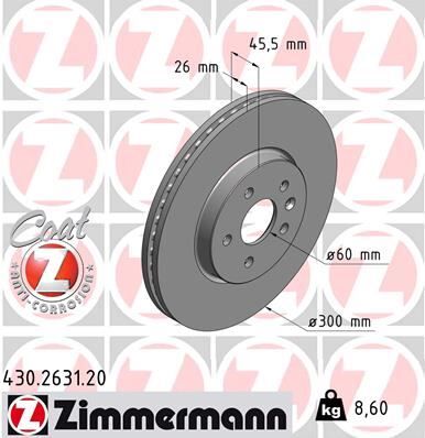 ZIMMERMANN 430.2631.20 ÖN FREN AYNASI MOKKA 12> CHEVROLET TRAX 12> 300x26x5DL HAVALI